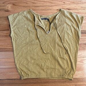 Prana Blouse Women’s Small Mustard Ribbed Cap Sleeve Sustainable Cottage Core